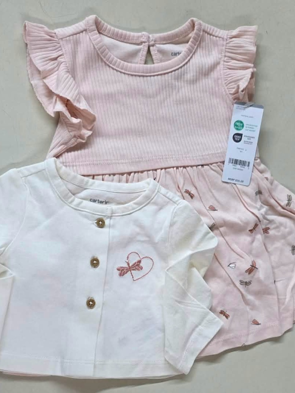 Carter's Pink & White Ruffle Dress with Embroidered Heart Top